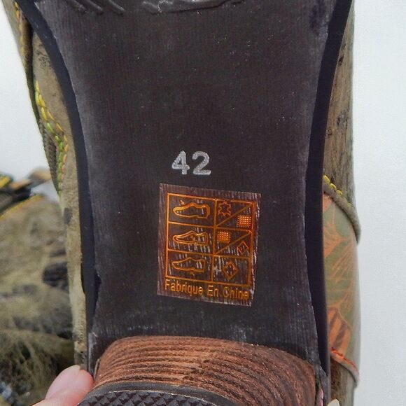 Spring Step L'Artiste Boots 42/11 Green Floral Leather Waterlily Zip Ankle Boho - Picture 12 of 14